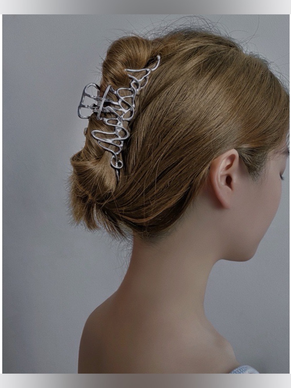 Korean Geometric Textured Large Hollow Silver Hair Claw Barrette